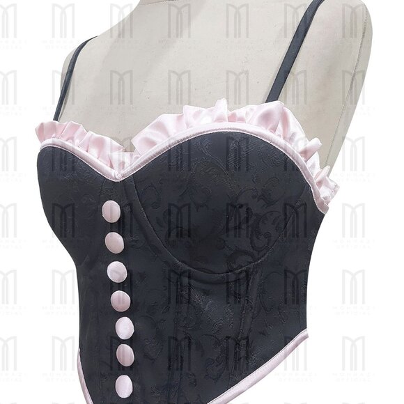 Underwire Brocade Bustier with Satin Frills & Adjustable Straps - Picture 2 of 3